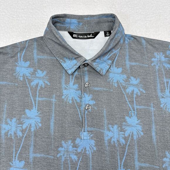 Travis Mathew Polo Shirt Men’s Size Medium Gray Blue Palm Tree Print Resort Golf - Picture 1 of 10
